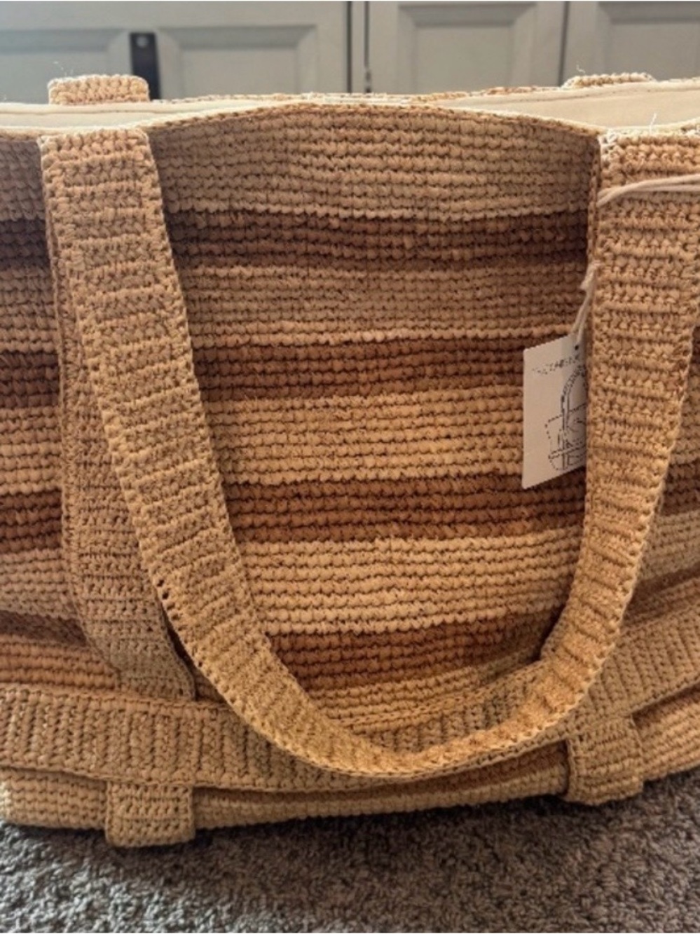 Hat Attack Traveler Woven Straw Tote in Natural and Brown Stripes